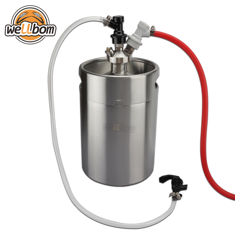 Homebrew 5L Mini Beer Keg Growler + Mini Keg Tap Beer Dispenser and Gas & Liquid Line Assembly